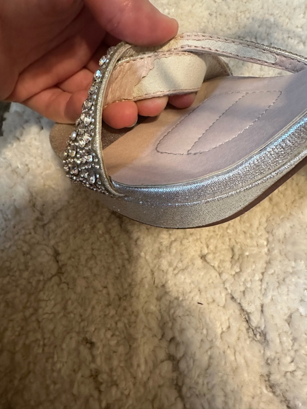 David’s Bridal Women's Silver Rhinestone Ankle-Strap Heels - Size 7 - Picture 6 of 7